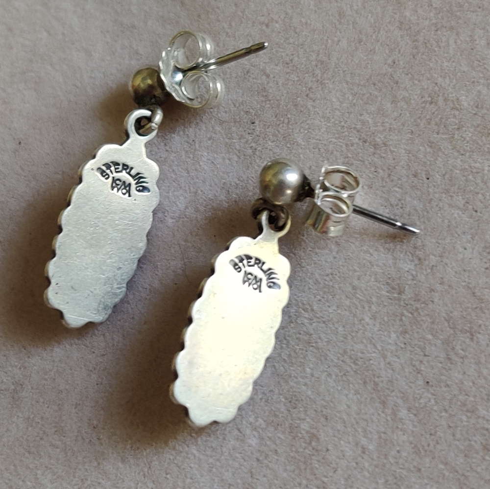 Vintage Sterling zuni mosaic stone earrings - Picture 4 of 5